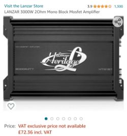 JOBLOT 4 X LANZAR 3000W 2OHM MONO BLOCK MOSFET AMPLIFIER