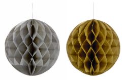 BOX OF 24 X 3 PACKS HANGING HONEYCOMB DECORATION SILVER\GOLD