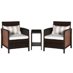 **NEW**COFFEE CHAIRS TABLE CUSHION BROWN 3 PC OUTDOOR RATTAN SOFA SET W>>DELIVERY AVAILABLE<<