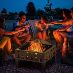 **NEW**OUTDOOR FIRE PIT WITH SCREEN AND POKER, BACKYARD WOOD BURNER, BLACK>>DELIVERY AVAILABLE<<