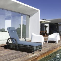 **NEW**ADJUSTABLE WICKER RATTAN SUN LOUNGER RECLINER CHAIR W/ CUSHION GREY >>DELIVERY AVAILABLE<<