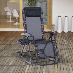 **NEW**FOLDING RECLINER CHAIR OUTDOOR LOUNGE ROCKER ZERO-GRAVITY SEAT BLACK>>DELIVERY AVAILABLE<<