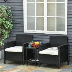 **NEW**TABLE CUSHION BLACK 3 PC OUTDOOR RATTAN SOFA SET W/ CHAIRS COFFEE>>DELIVERY AVAILABLE<<