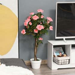 **NEW**90CM/3FT ARTIFICIAL ROSE TREE FAKE DECORATIVE PLANT 21 FLOWERS POT PINK>>DELIVERY AVAILABLE<<