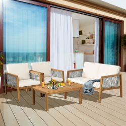 **NEW** 4-PIECE ACACIA WOOD AND RATTAN OUTDOOR CONVERSATION SET >>DELIVERY AVAILABLE<<