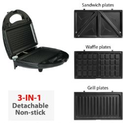 **NEW** COOK WITH 750W 3-IN-1 SANDWICH TOASTER, WAFFLE MAKER AND IRON TOAST GRILL PANINI PRES