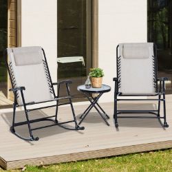 **NEW**3 PCS OUTDOOR CONVERSATION SET W/ ROCKING CHAIRS AND SIDE TABLE BEIGE>>DELIVERY AVAILABLE<<