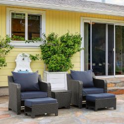 **NEW**W/ STORAGE FUNCTION SIDE TABLE & OTTOMAN 5PCS OUTDOOR RATTAN SOFA SET>>DELIVERY AVAILABLE<<