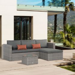 **NEW**PE RATTAN CHAISE LOUNGE FURNITURE SOFA SET W/ CUSHIONS 3 PCS>>DELIVERY AVAILABLE<<