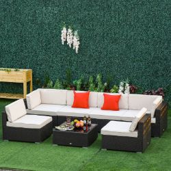 **NEW**COFFEE TABLE BUCKLE STRUCTURE 7PC RATTAN FURNITURE SECTIONAL SOFA SET>>DELIVERY AVAILABLE<<