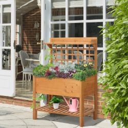 **NEW**WOODEN PLANTER RAISED ELEVATED GARDEN BED W/ 2 SHELVES, 105X40X135CM>>DELIVERY AVAILABLE<<