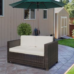 **NEW**RATTAN WICKER 2-SEAT SOFA LOVESEAT PADDED GARDEN FURNITURE BROWN>>DELIVERY AVAILABLE<<