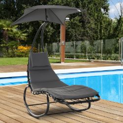 **NEW**PATIO ROCKING CHAISE LOUNGE ROCKING BED WITH CANOPY CUSHION HEADREST>>DELIVERY AVAILABLE<<