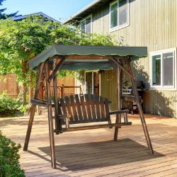 **NEW**2-PERSON GARDEN SWING CHAIR HANGING WOODEN BENCH W/ ADJUSTABLE CANOPY