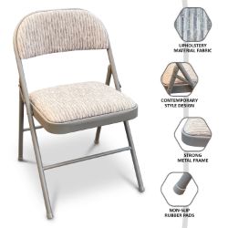 **NEW**GET READY TO SIT IN STYLE WITH DENNY’S UPHOLSTERY FABRIC MATERIAL PADDED FOLDING CHAIR