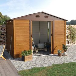 **NEW**9 X 6FT GARDEN SHED WOOD EFFECT TOOL STORAGE SLIDING DOOR WOOD GRAIN>>DELIVERY AVAILABLE<<