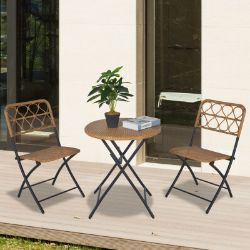 **NEW**RATTAN WICKER BISTRO SET, COFFEE TABLE SET, NATURAL 3 PCS FOLDING>>DELIVERY AVAILABLE<<