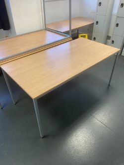 6 X CANTEEN DESKS & 3 ARM CHAIRS