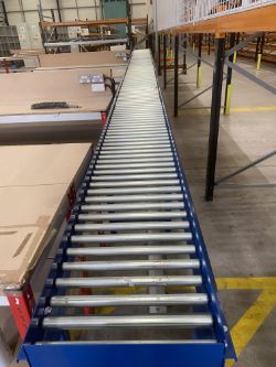 WAREHOUSE CONVEYOR ROLLER SYSTEM 9.5M - (BUILT FROM 3 SECTIONS OF 3M LONG - CAN BE DISMANTLED)