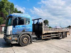 SCANIA 114L 380 6X2 FLAT BED LORRY C/W REAR LIFT , MANUAL GEAR BOX