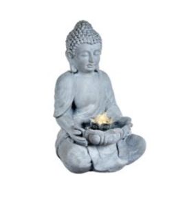 BRAND NEW THE OUTDOOR LIVING COMPANY 45CM BUDDHA WATER FEATURE WITH WARM WHITE LED LIGHT