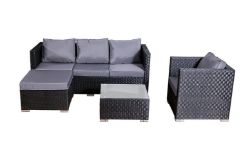 5-SEATER GARDEN RATTAN FURNITURE SET - BLACK - BRAND NEW