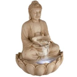 BRAND NEW 86CM BUDDHA WATER FEATURE WITH WHITE LEDS - SANDSTONE EFFECT