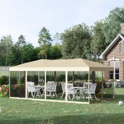 EXTRA LARGE 3 X 6 M PATIO GAZEBO WEDDING POP-UP PARTY TENT CANOPY SUN SHADE BEIGE