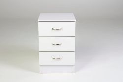 HARMIN LTD HIGH GLOSS BEDROOM FURNITURE 3 DRAWER BEDSIDE CABINET (WHITE ON WHITE)