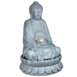 BRAND NEW THE OUTDOOR LIVING COMPANY 86CM BUDDHA WATER FEATURE WITH WARM WHITE LED LIGHT