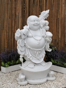 GORGEOUS TERRAZO MARBLE WEALTHY STANDING BUDDHA GARDEN STATUE