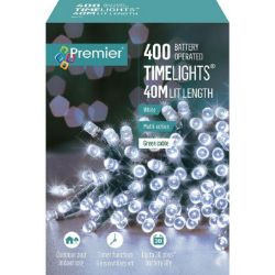 PREMIER 400 LED BATTERY OPERATED MULTI-ACTION CHRISTMAS TREE LIGHT TIMER WHITE