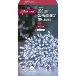 PREMIER 200 MULTI-ACTION XMAS LIGHTS LED SUPABRIGHTS WHITE