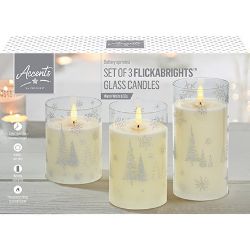 PREMIER SET OF 3 PRINTED CHRISTMAS TREE GLASS CANDLES