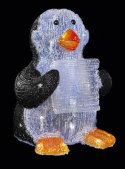 PREMIER BLUE & WHITE ACRYLIC 27CM LIGHT UP LED PENGUIN CHRISTMAS DECORATION