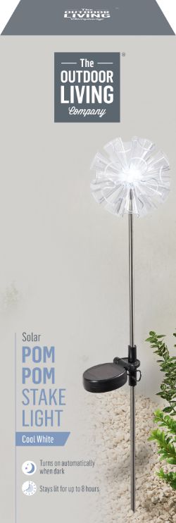 POM POM SOLAR POWERED LED GARDEN STAKE LIGHT OUTDOOR FEATURE LIGHTING CW