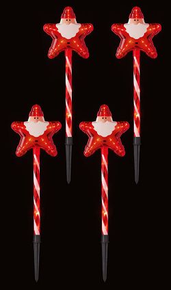 PREMIER DECORATIONS SET OF 4 57CM CHRISTMAS SANTA CLAUS LIGHT UP GARDEN STAKES