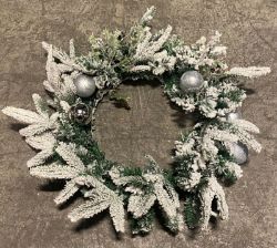 PREMIER 50CM HOLLY & BAUBLES CHRISTMAS WREATH PVC TIPS WITH SNOWY EFFECT