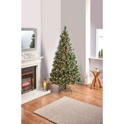 6FT 1.8M PRE-LIT SUGAR PINE CHRISTMAS TREE 260 WARM WHITE LED CONES BERRIES