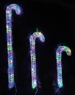SET OF 3 LIT SOFT ACRYLIC CANDY CANES WITH MULTI-COLOURED LEDS FLEXI CHRISTMAS