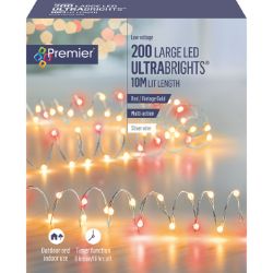 CHRISTMAS LIGHTS XMAS DECORATIONS INDOOR OUTDOOR RED & GOLD 10M 200 LEDS