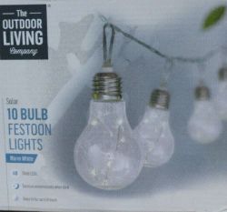 RETRO SOLAR STRING LIGHTS OUTDOOR GARDEN LED FESTOON PARTY GLOBE 10 WARM BULBS
