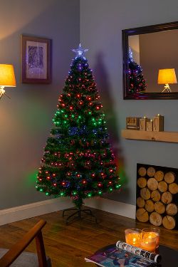 PREMIER GREEN FIBRE OPTIC LED STAR COLOUR CHANGING LIGHTS CHRISTMAS TREE 1.8M