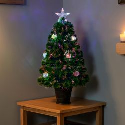 PREMIER 80CM FIBRE OPTIC CHRISTMAS TREE WITH LED LIT COLOUR CHANGING PARCELS