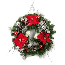 PREMIER 60CM BERRY CONES RED, GOLD, SILVER CHRISTMAS WREATH DECORATION - GREEN