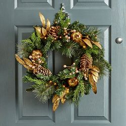 PREMIER PRE-LIT GOLD POMEGRANATES CHRISTMAS INDOOR BATTERY POWERED WREATH