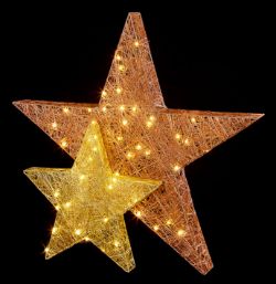 PREMIER 46CM SILVER ROSE GOLD DOUBLE LAYER STAR 30 WARM WHITE LEDS DECORATION [ROSE GOLD & GOLD]