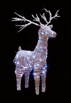 PREMIER 83CM RATTAN DEER SNOWY LEDS LIGHT UP STANDING CHRISTMAS DECORATION