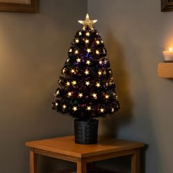 CHANGING CHRISTMAS TREE LED LIGHTS 80CM FIBRE WHITE LED STARS