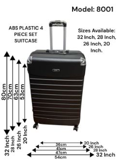 4 PIECE SUITCASE ABS PLASTIC SET BUTTON STYLE - MODEL LINED - BLACK